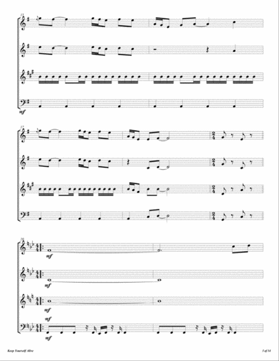 Keep Yourself Alive Woodwind Quartet scores gallery preview page 4