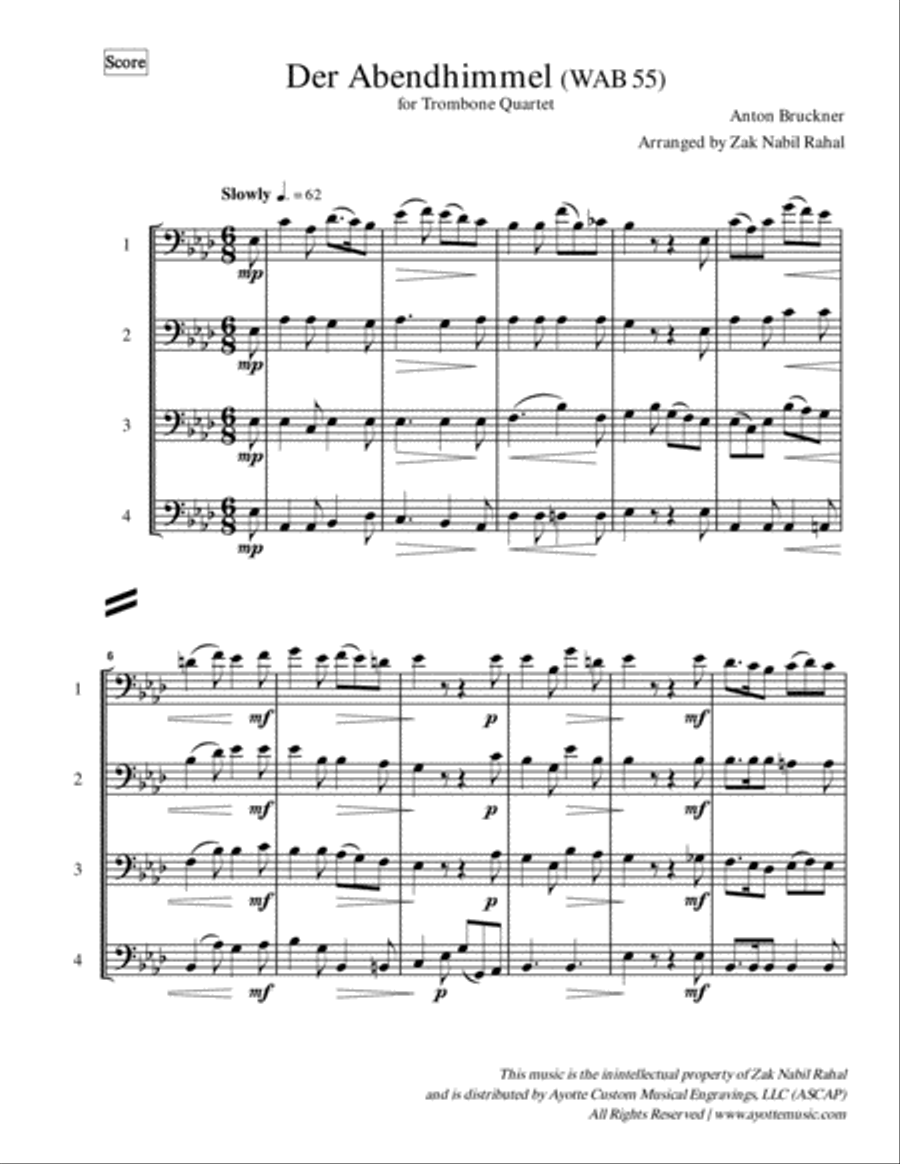 Bruckner - Der Abendhimmel (WAB 55) transcribed for Trombone Quartet Trombone Quartet scores gallery preview page 2