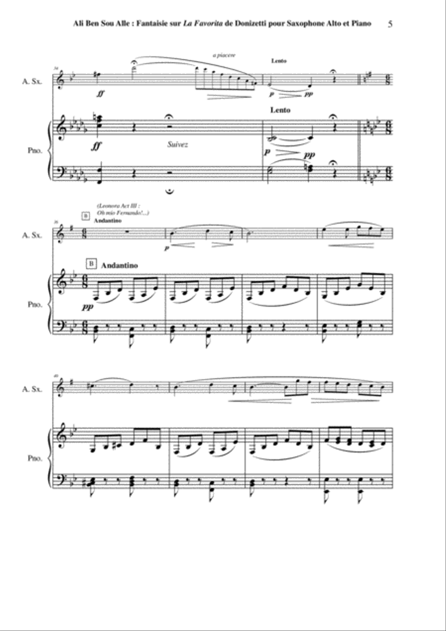 Ali Ben Sou Alle: Fantaisie sur La Favorita de Donizetti for alto saxophone and piano Alto Saxophone scores gallery preview page 5