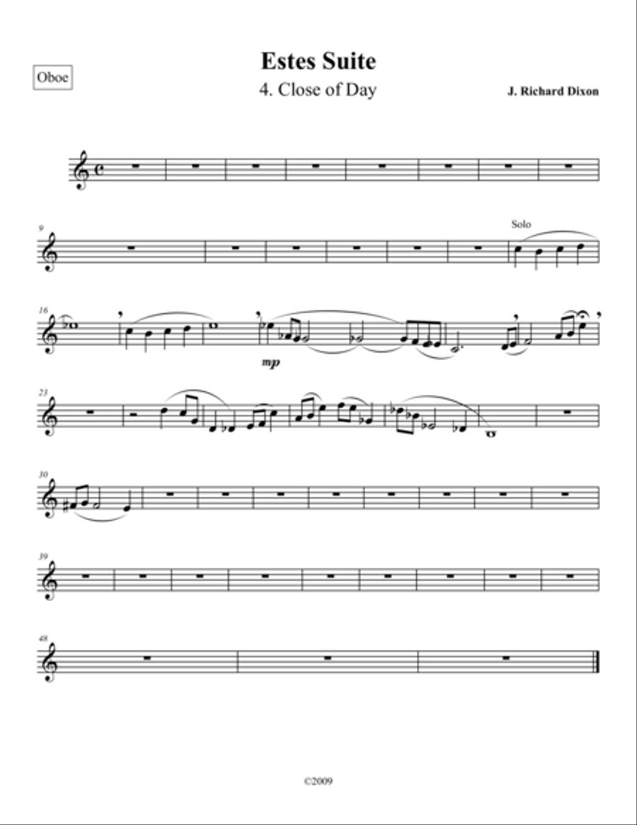 Close of Day, from Estes Suite-Oboe Oboe Solo scores gallery preview page 1