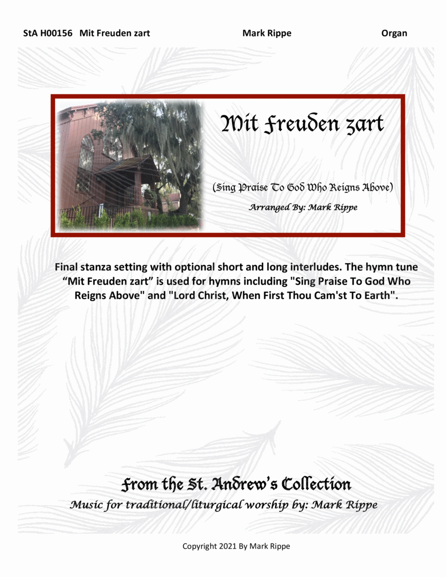 Mit Freuden zart (Sing Praise To God Who Reigns Above) StA H00156 Organ Solo scores gallery preview page 1