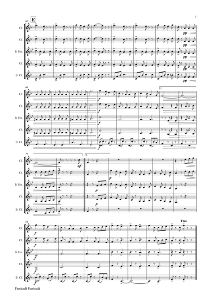 Funiculi Funicula - Italian Evergreen - Clarinet Quartet Clarinet Quartet scores gallery preview page 4