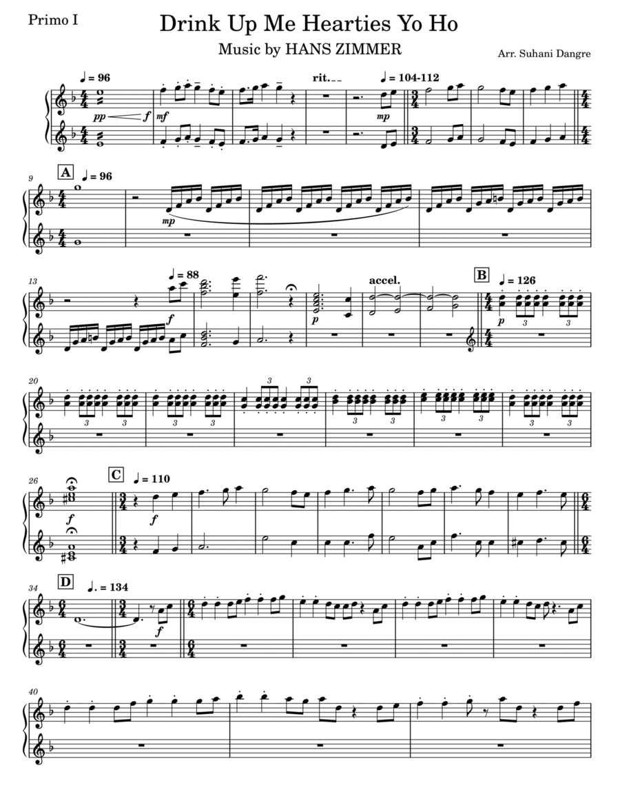 Drink Up Me Hearties Piano Duet scores gallery preview page 1