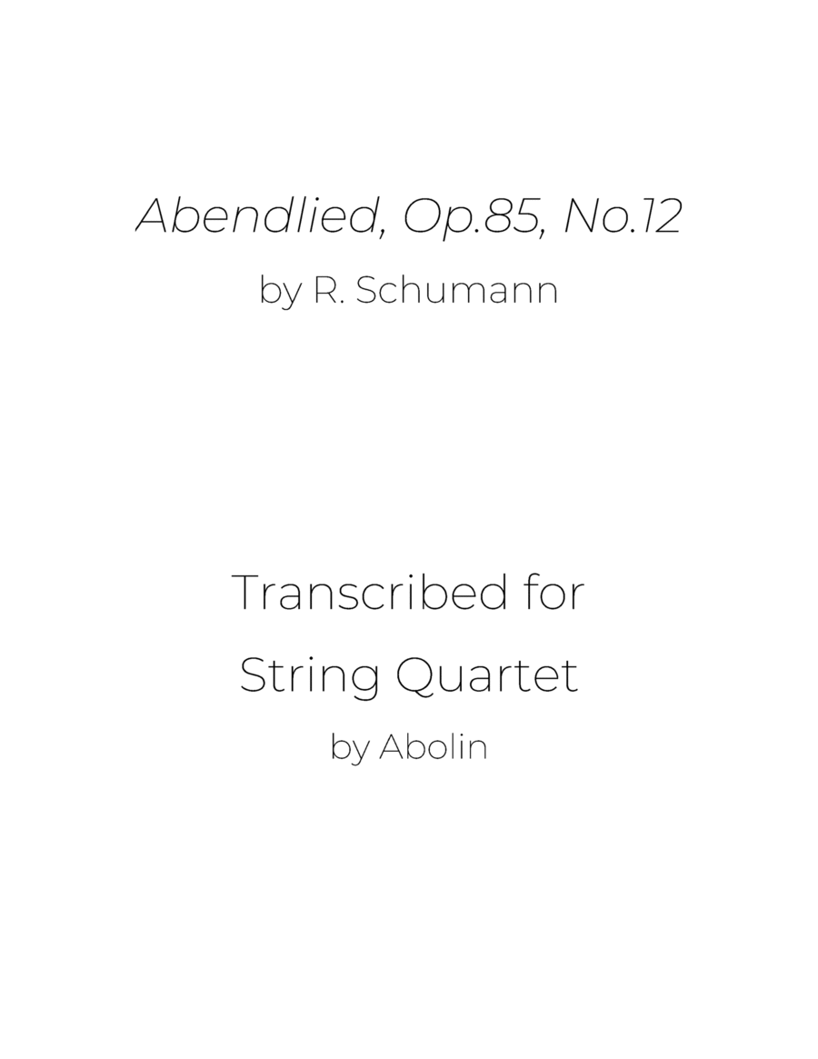 Schumann: Abendlied, Op.85, No.12 - String Quartet String Quartet scores gallery preview page 1