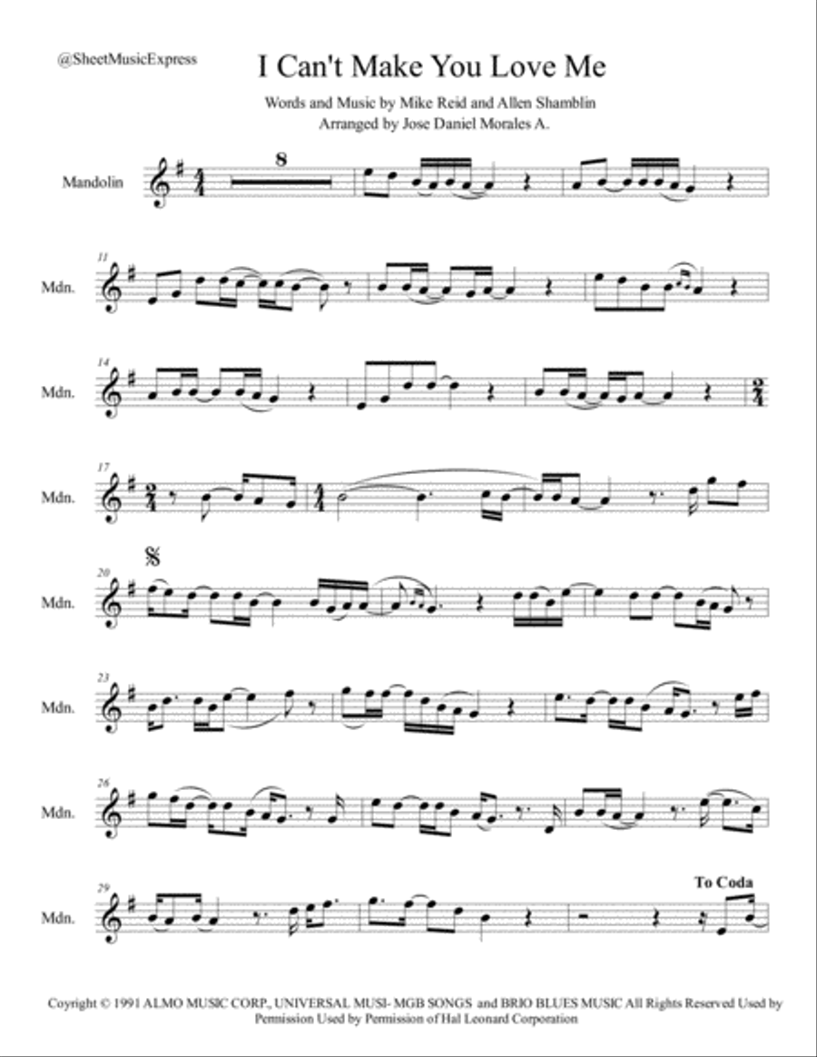 I Can't Make You Love Me I Can't Make You Love Me Mandolin scores gallery preview page 1
