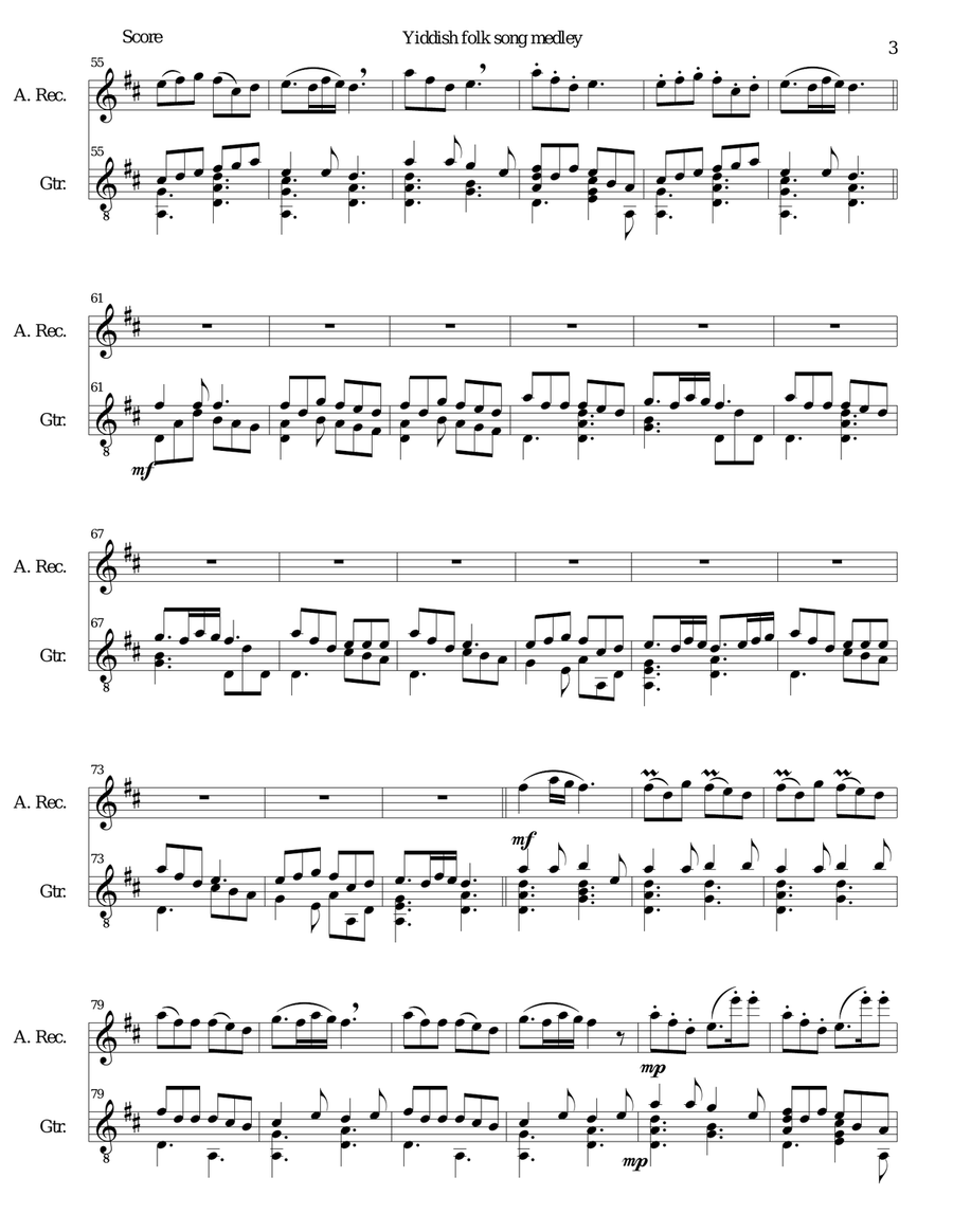 Yiddish Folk Song Medley for Alto Recorder and Guitar Yiddish Folk Song Medley for Alto Recorder and Guitar Alto Recorder scores gallery preview page 3