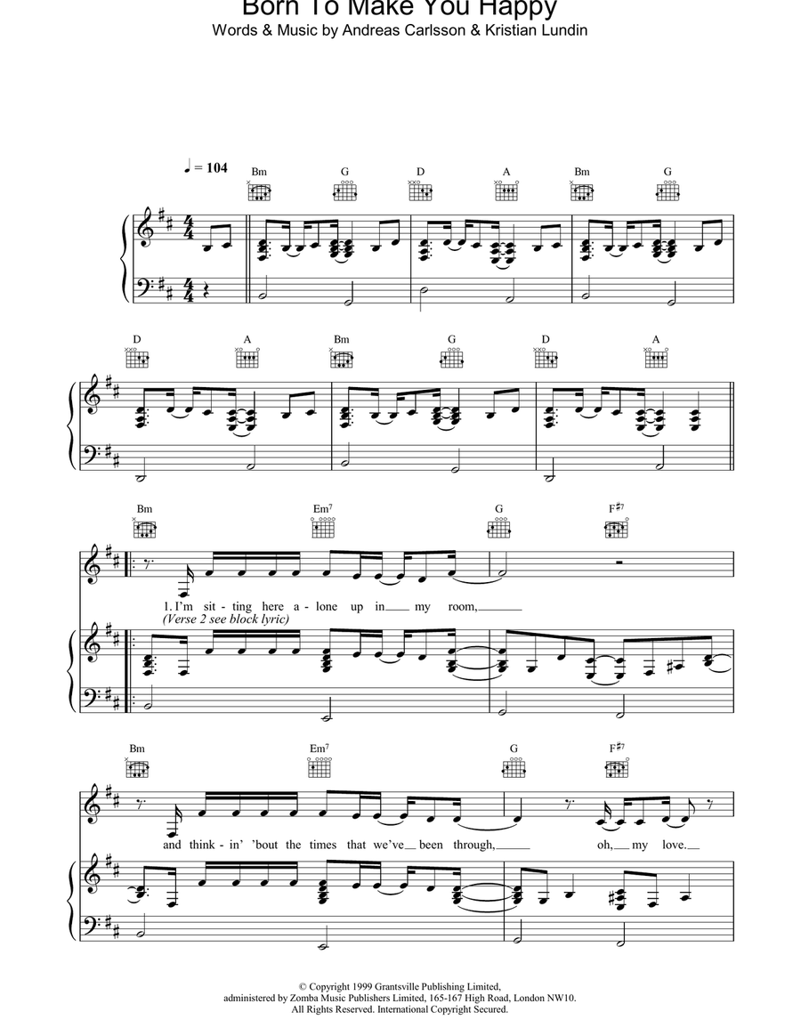 Born To Make You Happy Piano, Vocal, Guitar scores gallery preview page 1