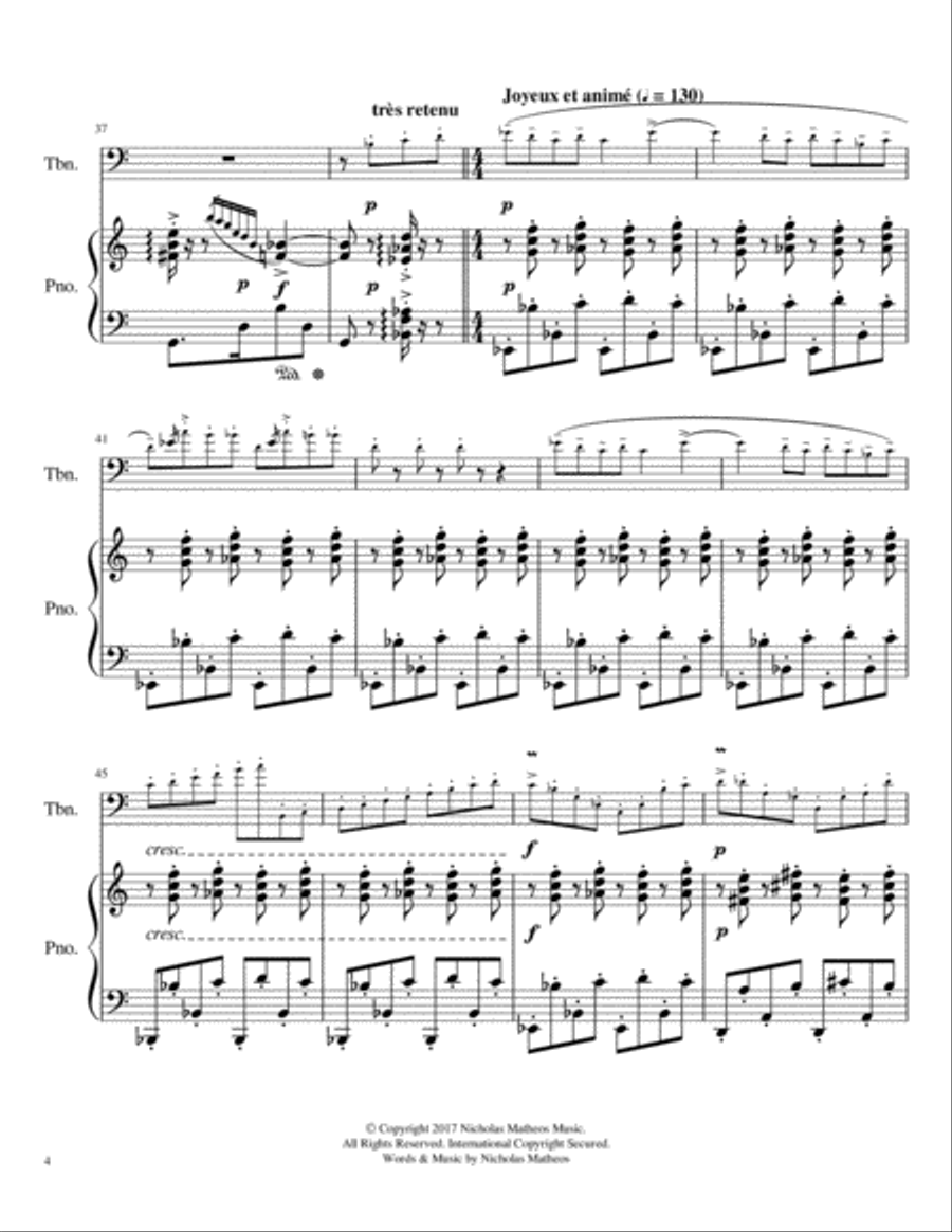 Morning, Noon, and Night in Paris for Trombone and Piano (Bass Clef) Small Ensemble scores gallery preview page 5