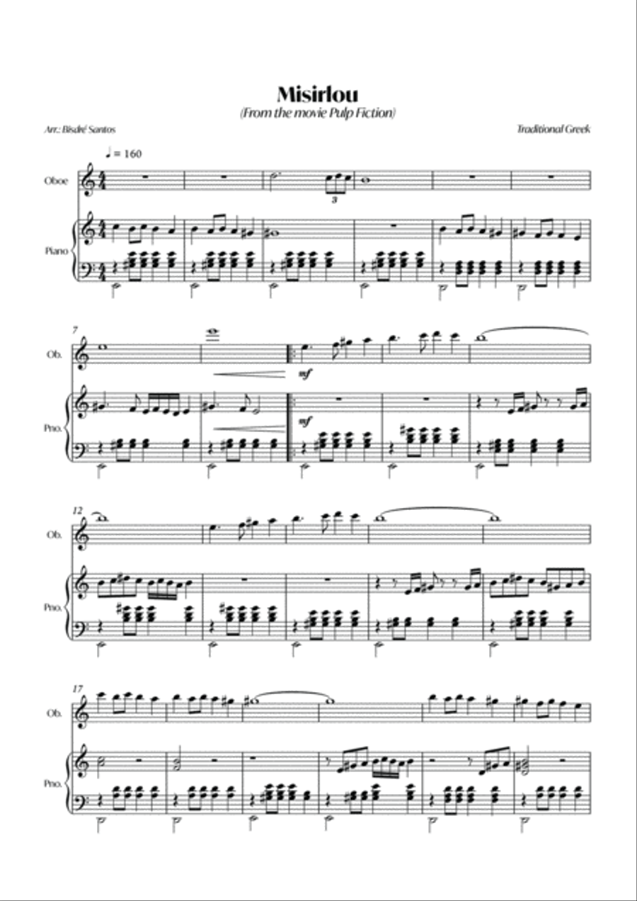 Misirlou (Traditional Greek) - Oboe and Piano - Pulp Fiction Piano scores gallery preview page 2