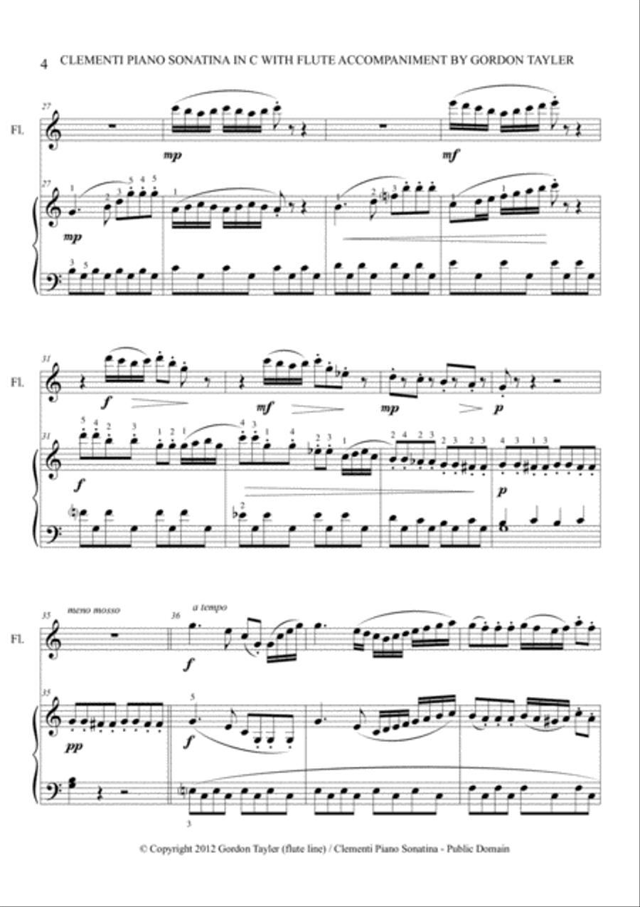 Clementi Sonatina in C + added flute part Flute Solo scores gallery preview page 4