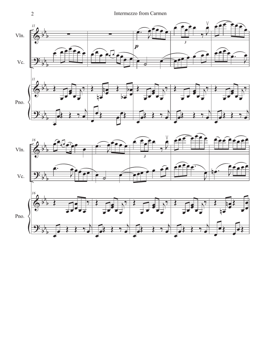 Intermezzo from Carmen Suite for piano trio (violin, cello and piano) Piano Trio scores gallery preview page 2