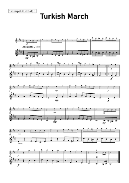 Turkish March by Mozart - Brass Quintet with Piano and Chord Notations image number null