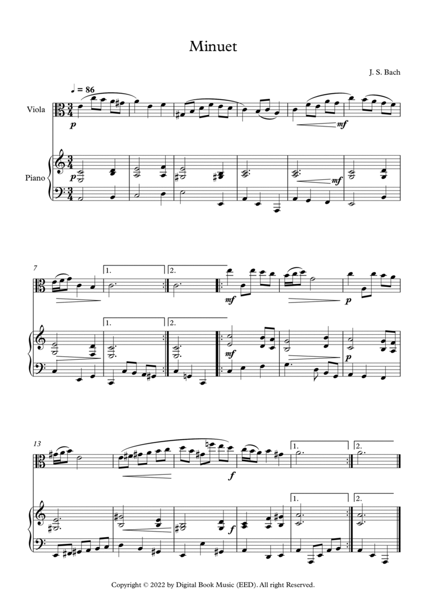 Minuet (In D Minor) - Johann Sebastian Bach (Viola + Piano) image number null