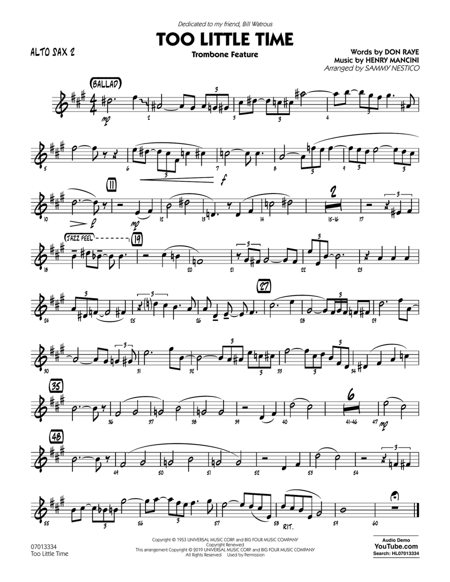 Too Little Time (arr. Sammy Nestico) - Conductor Score (Full Score) - Alto Sax 2 Jazz Ensemble scores gallery preview page 1