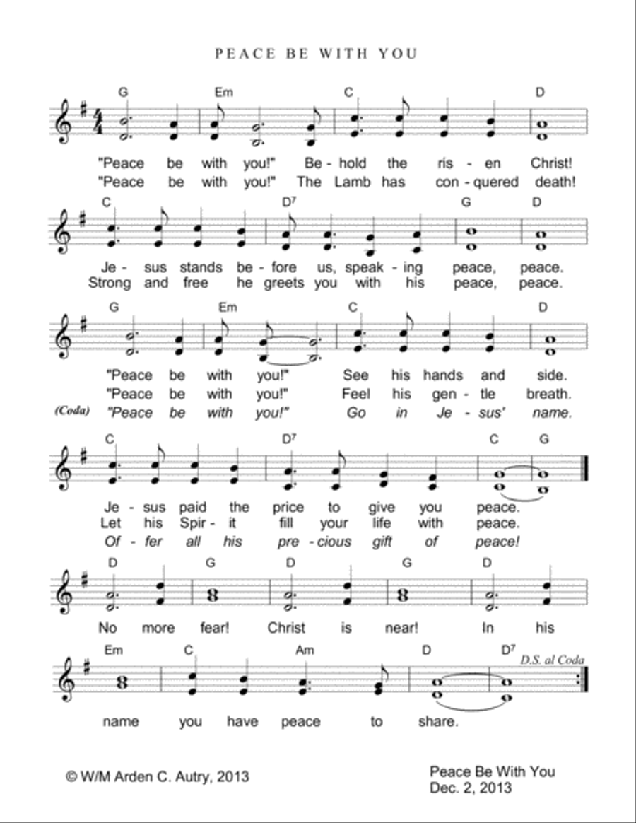 Peace Be With You Piano, Vocal, Guitar scores gallery preview page 1