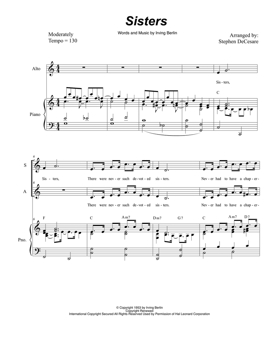 Sisters Alto Voice scores gallery preview page 1