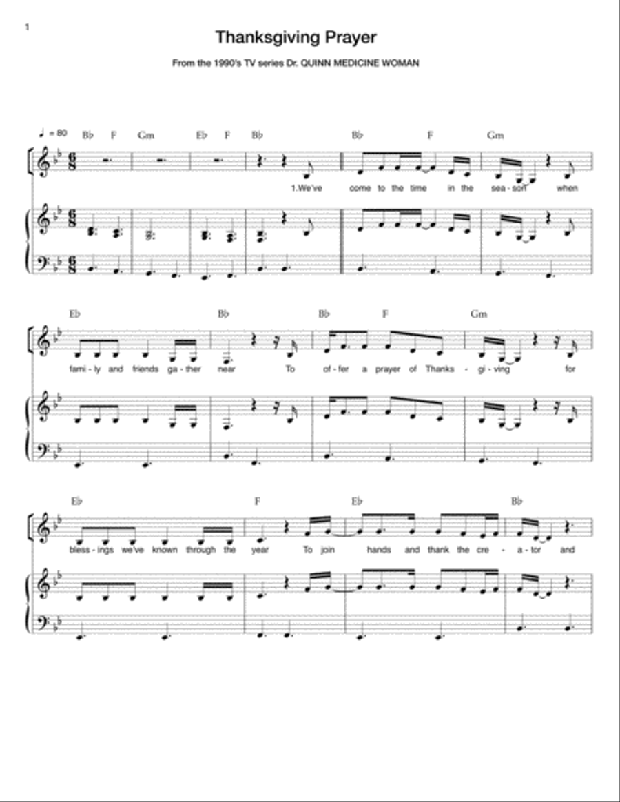 Thanksgiving Prayer Piano, Vocal, Guitar scores gallery preview page 1