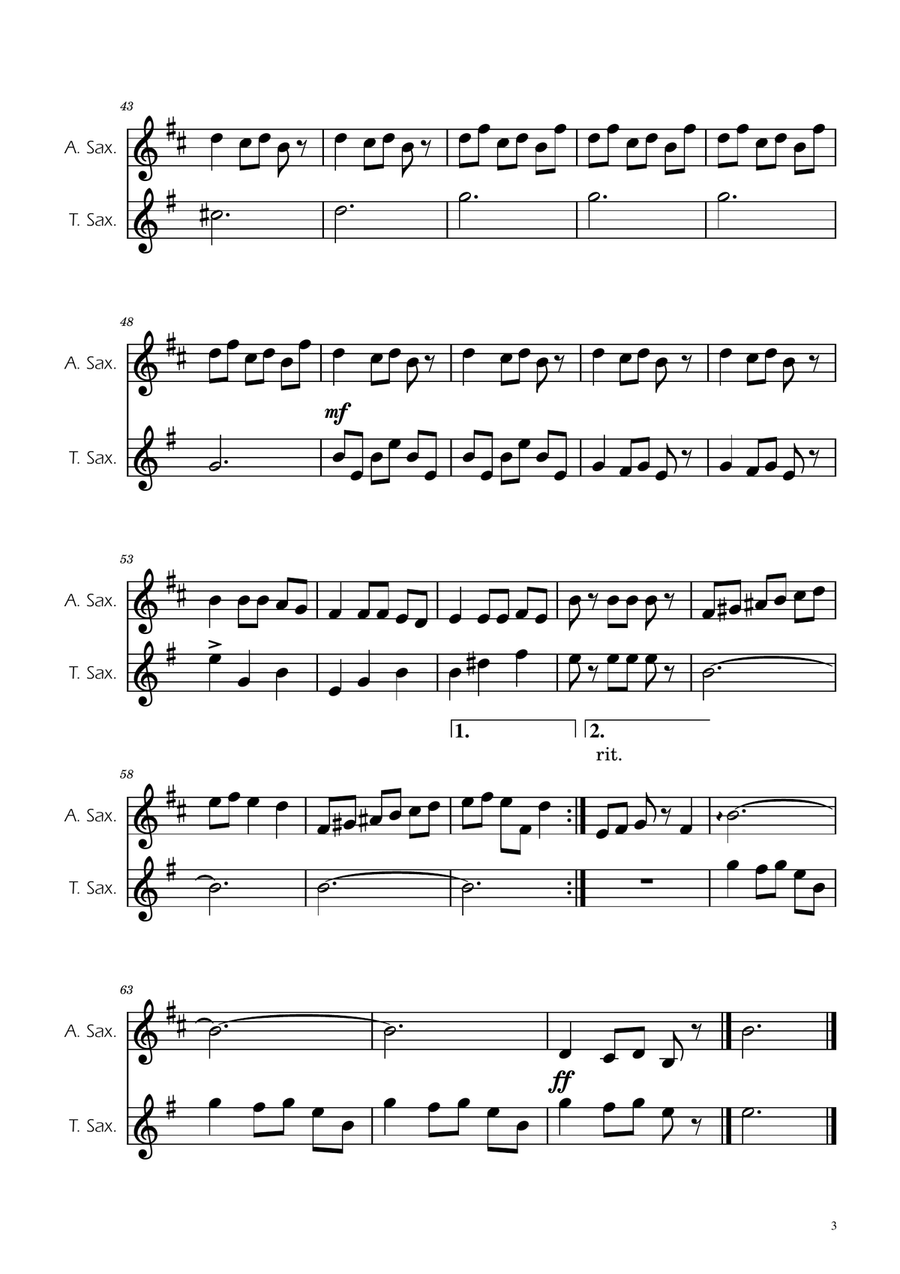 Carol of the Bells - Sax Duet AT Woodwind Duet scores gallery preview page 3