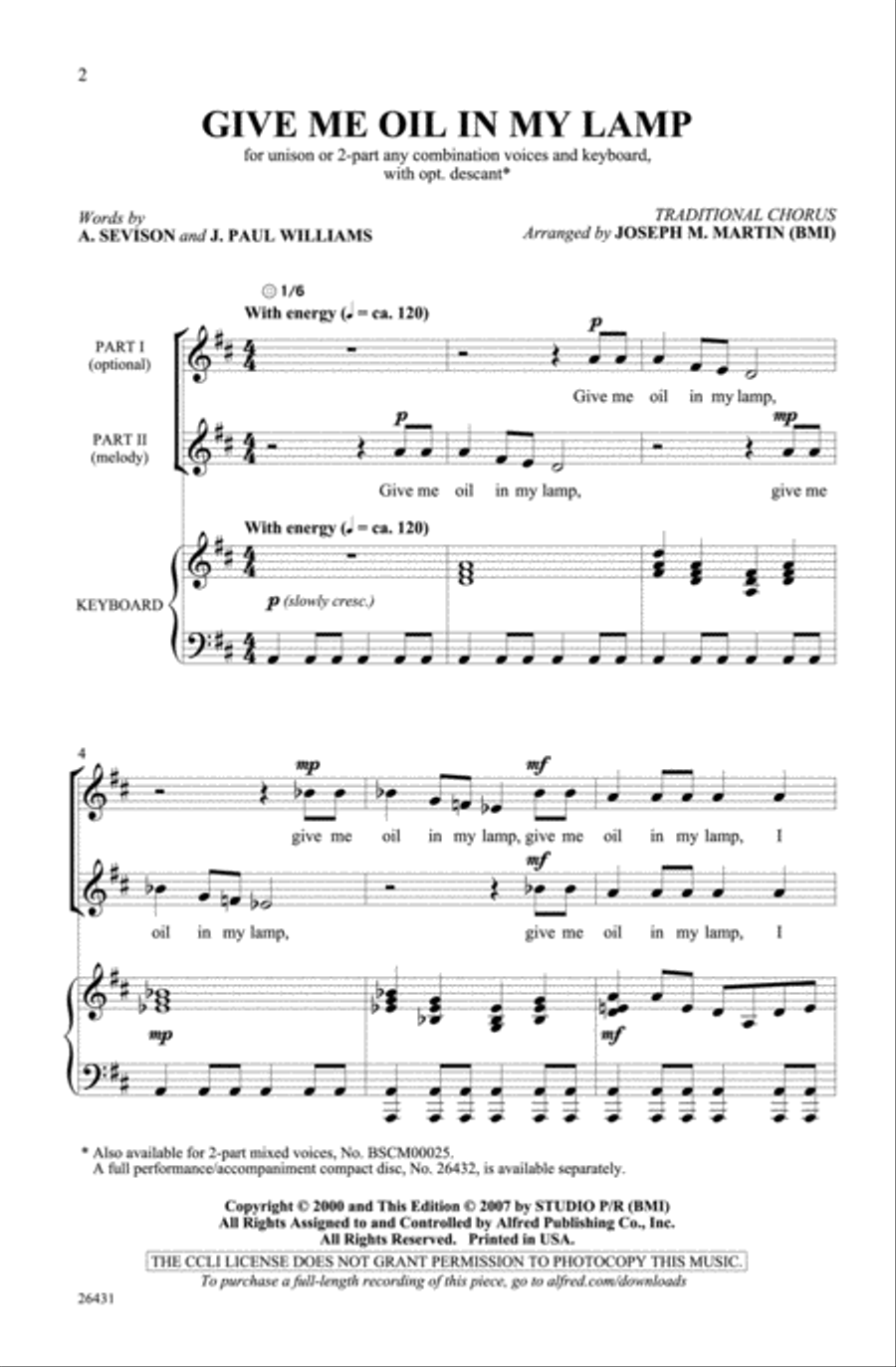 Give Me Oil in My Lamp Give Me Oil in My Lamp Unison Choir scores gallery preview page 1
