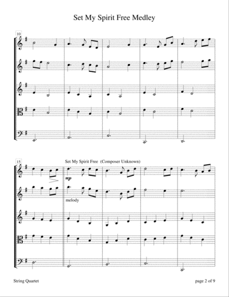 Set My Spirit Free Medley (for String Quartet) String Quartet scores gallery preview page 2