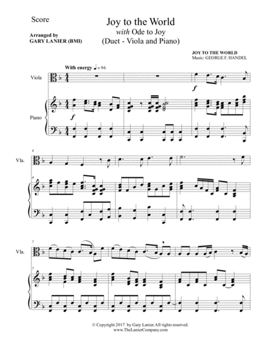 JOY TO THE WORLD with ODE TO JOY (Viola with Piano & Score/Part) image number null