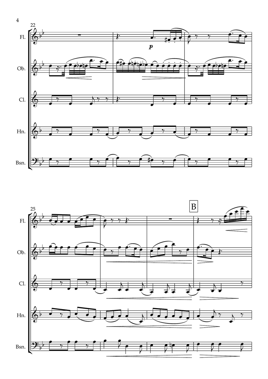 Adagio. For Wind Quintet from Piano Concerto in A major K488 (Mozart) Woodwind Quintet scores gallery preview page 5