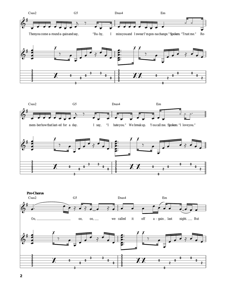 We Are Never Ever Getting Back Together Acoustic Guitar scores gallery preview page 2
