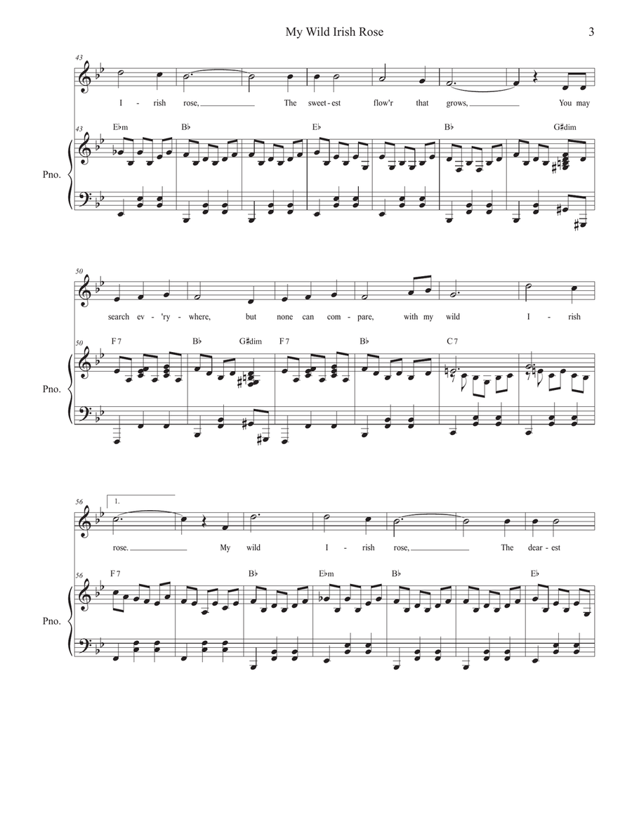 My Wild Irish Rose (Unison choir) Unison Choir scores gallery preview page 3