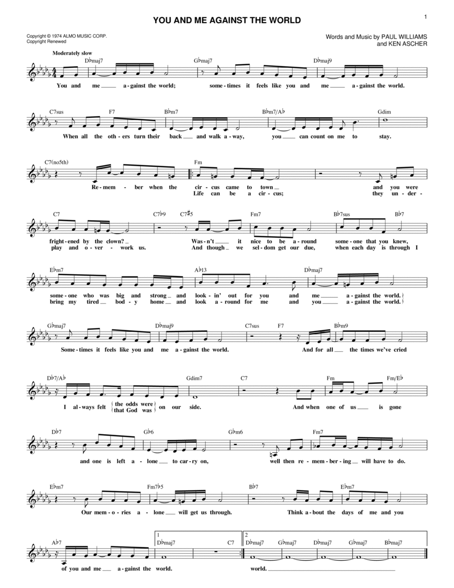 You And Me Against The World Piano, Vocal, Guitar scores gallery preview page 1