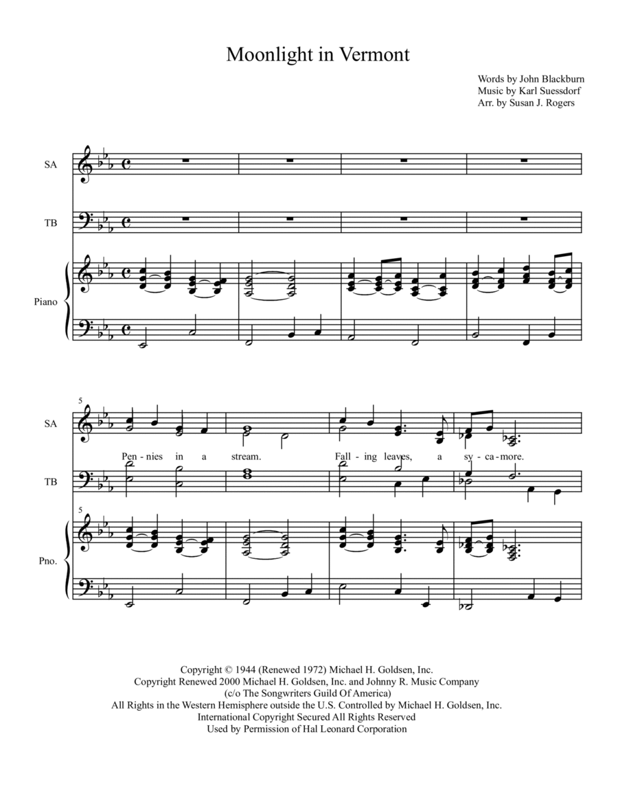 Moonlight In Vermont 4-Part scores gallery preview page 1