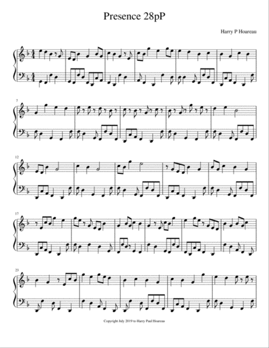 Presence 28p Piano Presence 28p Piano Piano Solo scores gallery preview page 1