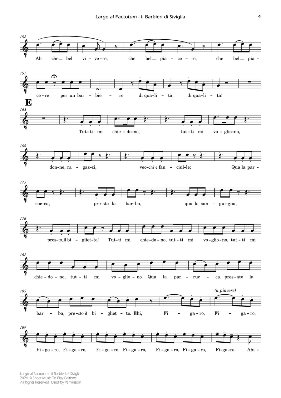 Largo al Factotum - Voice and Piano - C Major (Individual Parts) Piano, Vocal scores gallery preview page 4