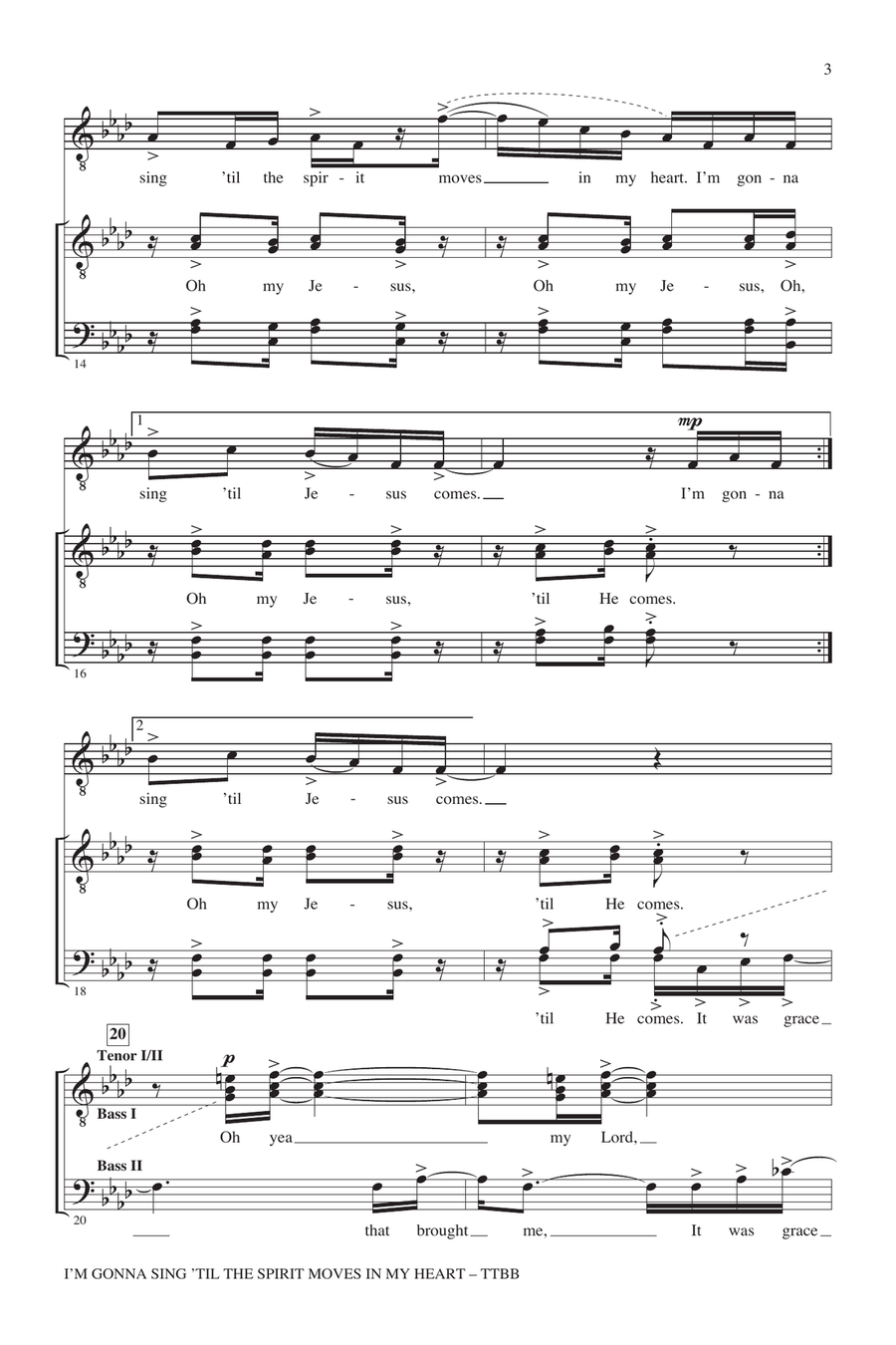 I'm Gonna Sing 'Til The Spirit Moves In My Heart TTBB scores gallery preview page 2