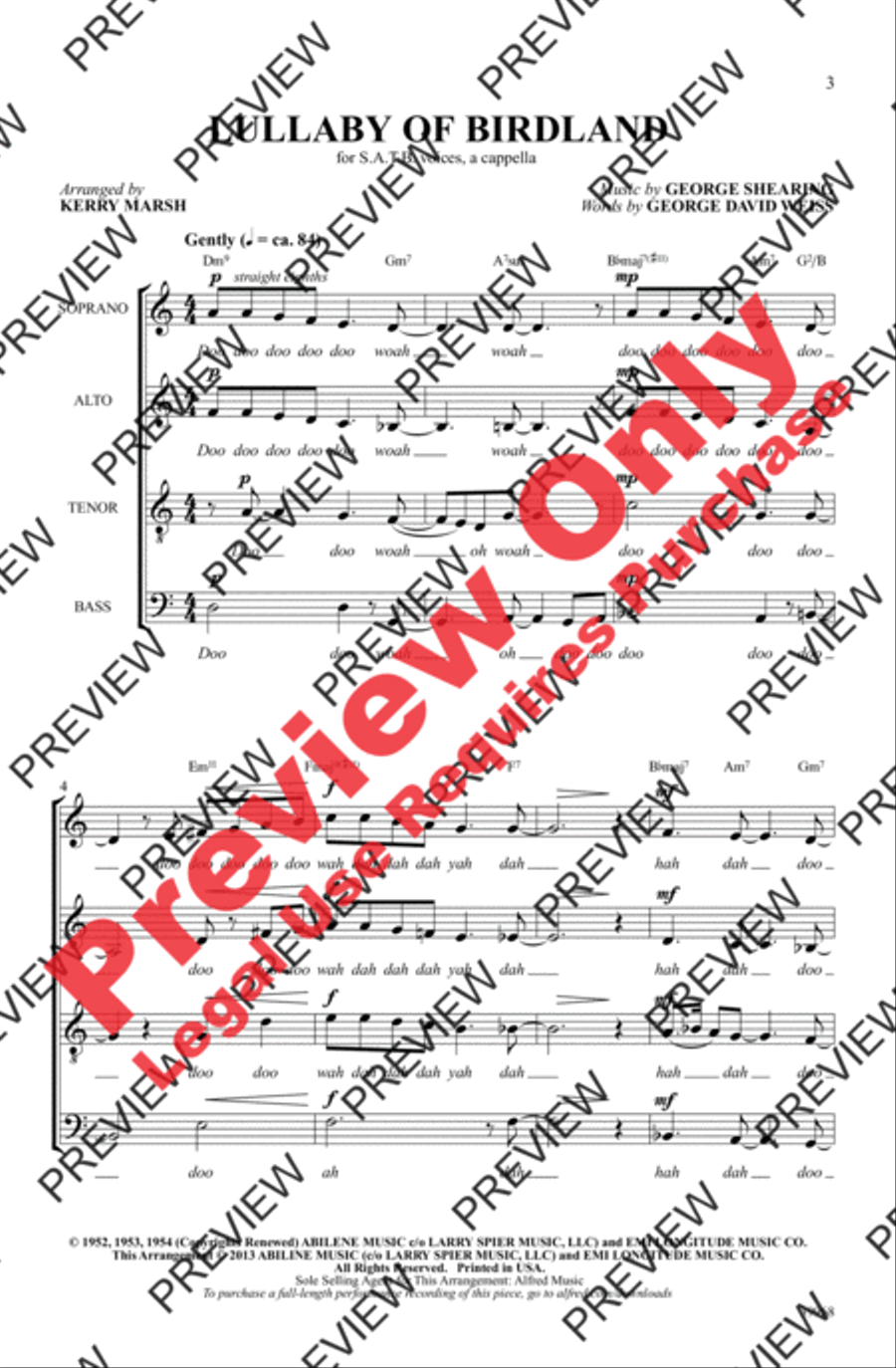 Lullaby of Birdland 4-Part scores gallery preview page 3