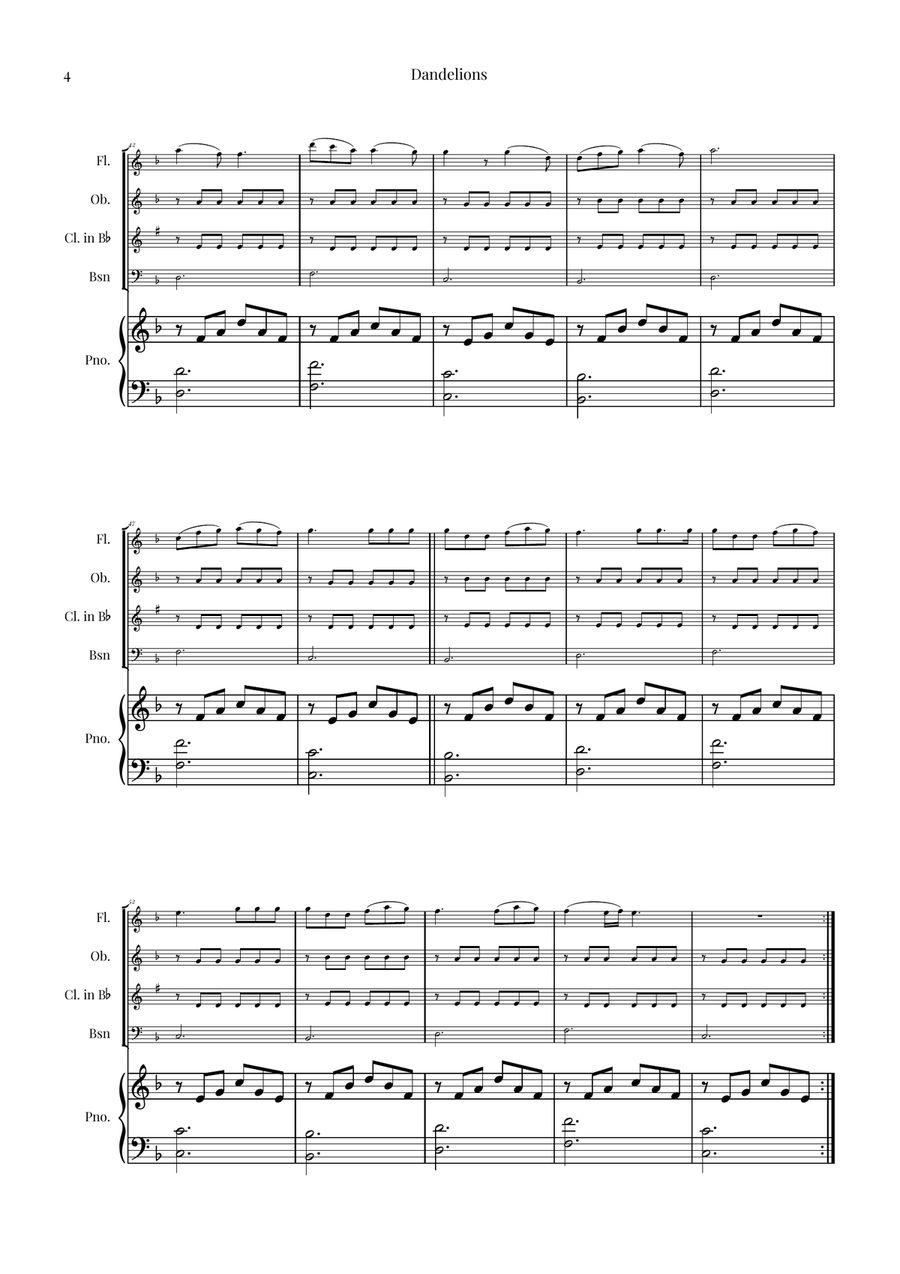 Dandelions Woodwind Quartet scores gallery preview page 4