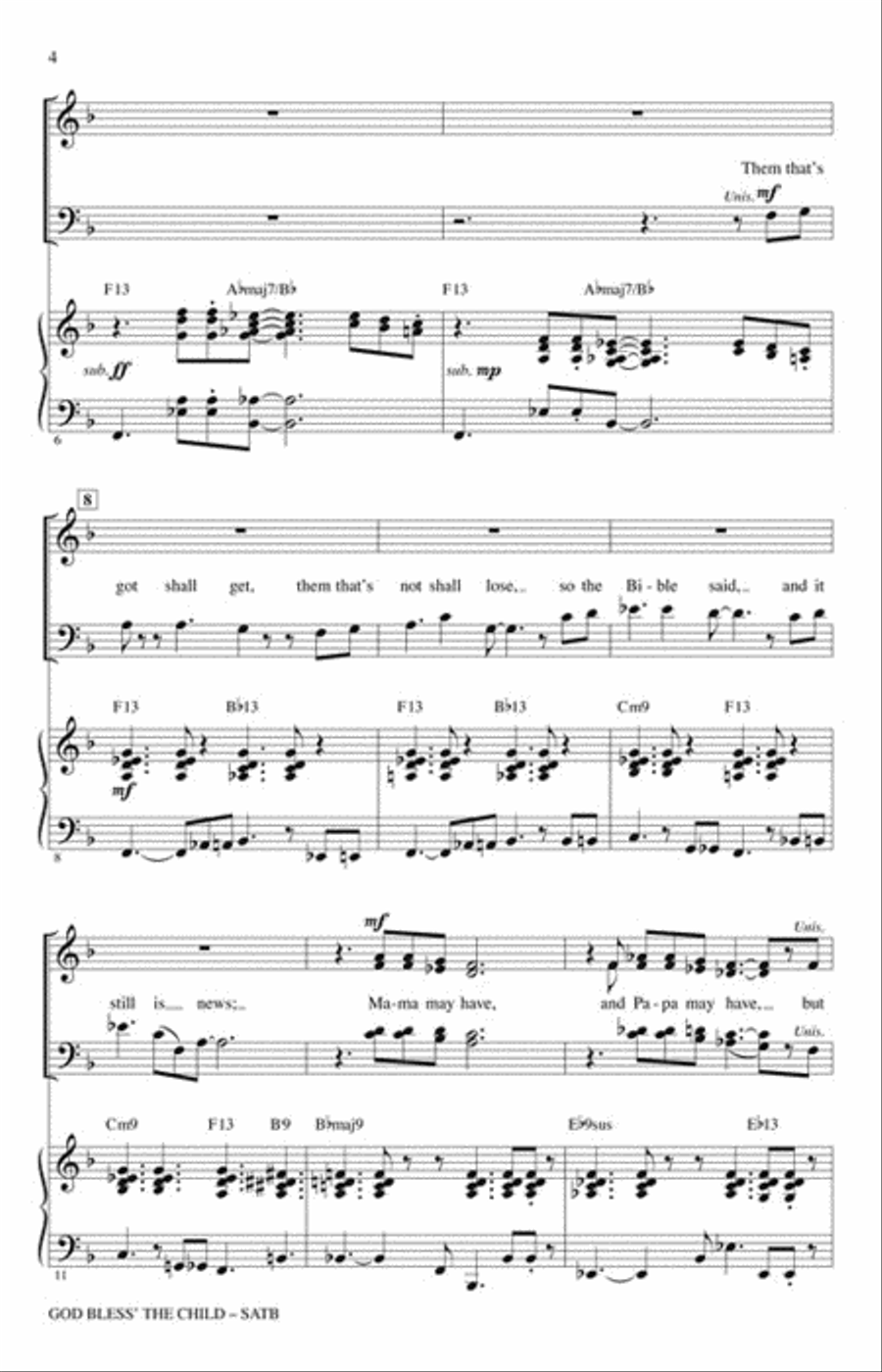 God Bless' the Child 4-Part scores gallery preview page 3
