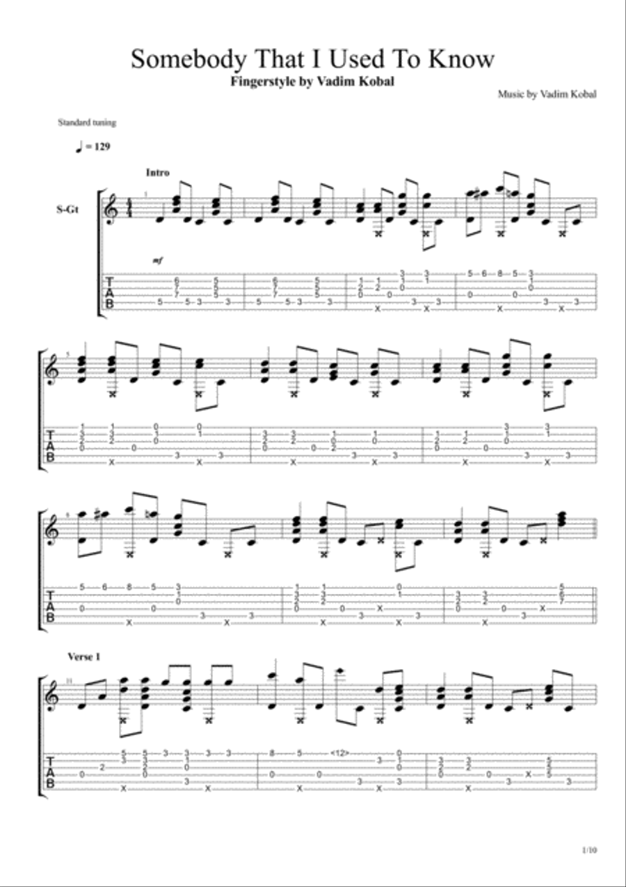 somebody that I used to know Electric Guitar scores gallery preview page 1