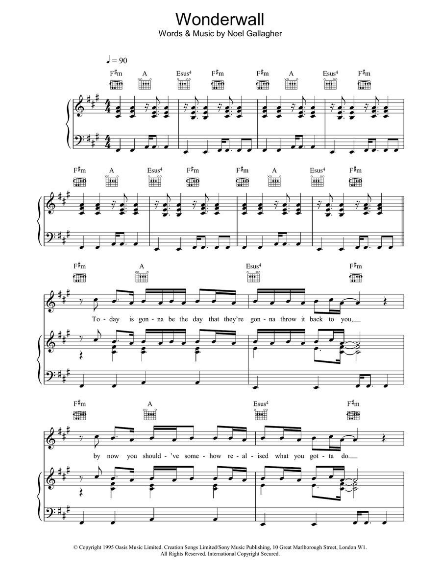 Wonderwall Piano, Vocal, Guitar scores gallery preview page 1