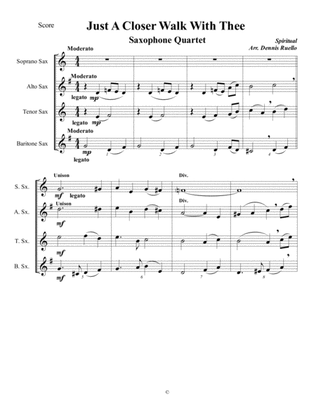Just A Closer Walk With Thee - Saxophone Quartet (SATB or AATB) - Jazz Funeral Style