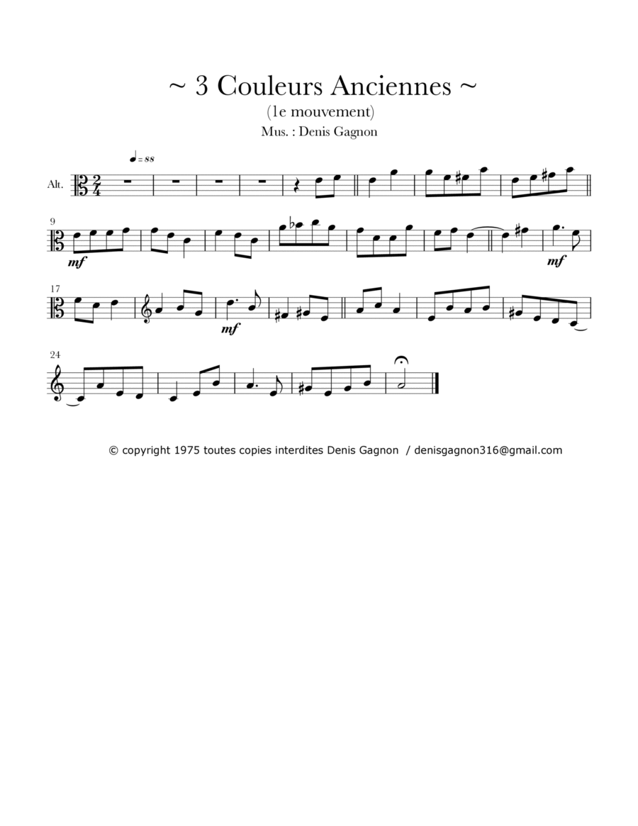 3 Couleurs anciennes / pour Quatuor à Cordes / (1er Mouvement) String Quartet scores gallery preview page 1