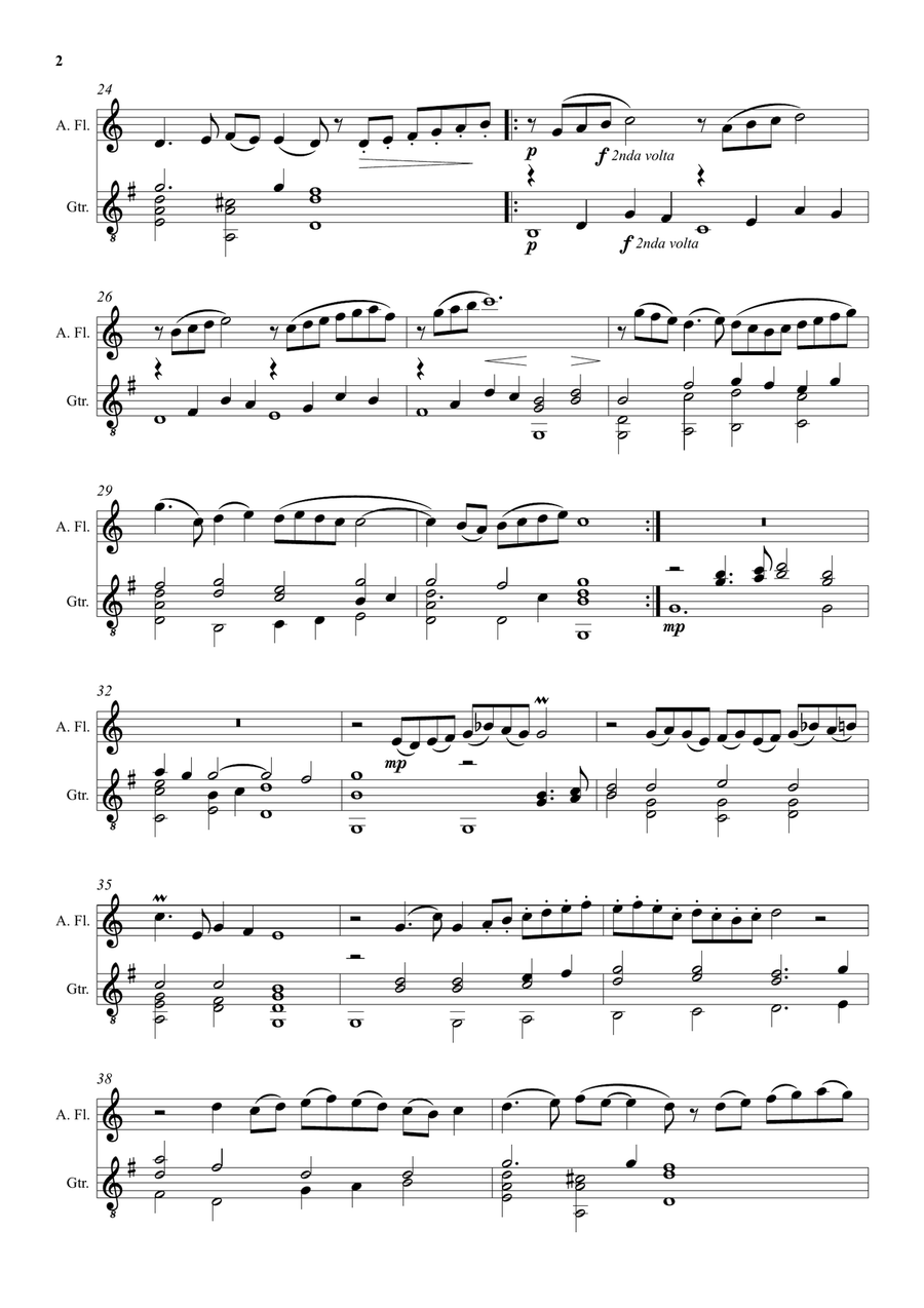 Come again sweet love doth now invite (John Dowland) arranged for alto flute and guitar Flute scores gallery preview page 2