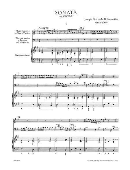 Sonate for Flute (Oboe, Violin), Viol (Bassoon, Violoncello) and Basso continuo e minor op. 37/2