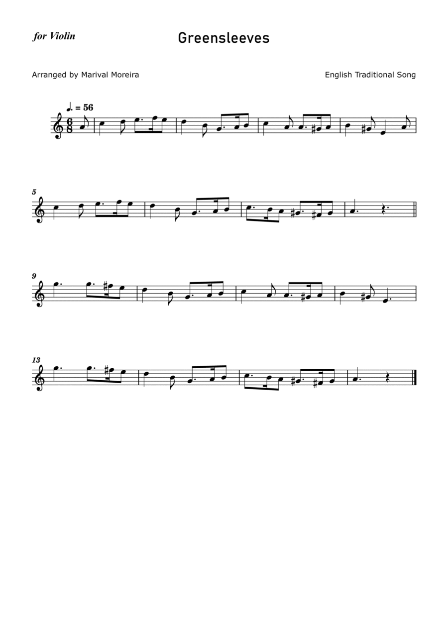 Greensleeves - Violin solo Violin Solo scores gallery preview page 1