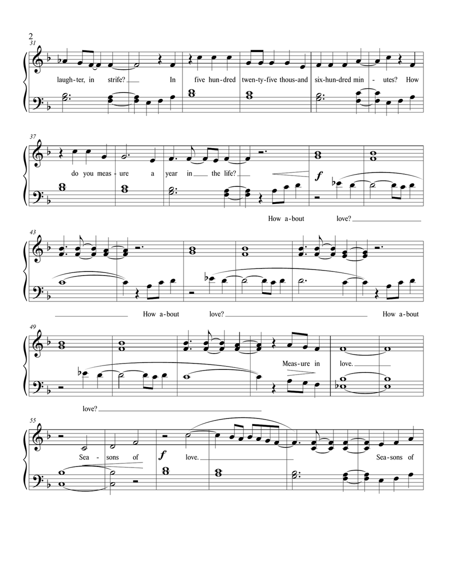 Seasons Of Love Easy Piano scores gallery preview page 2