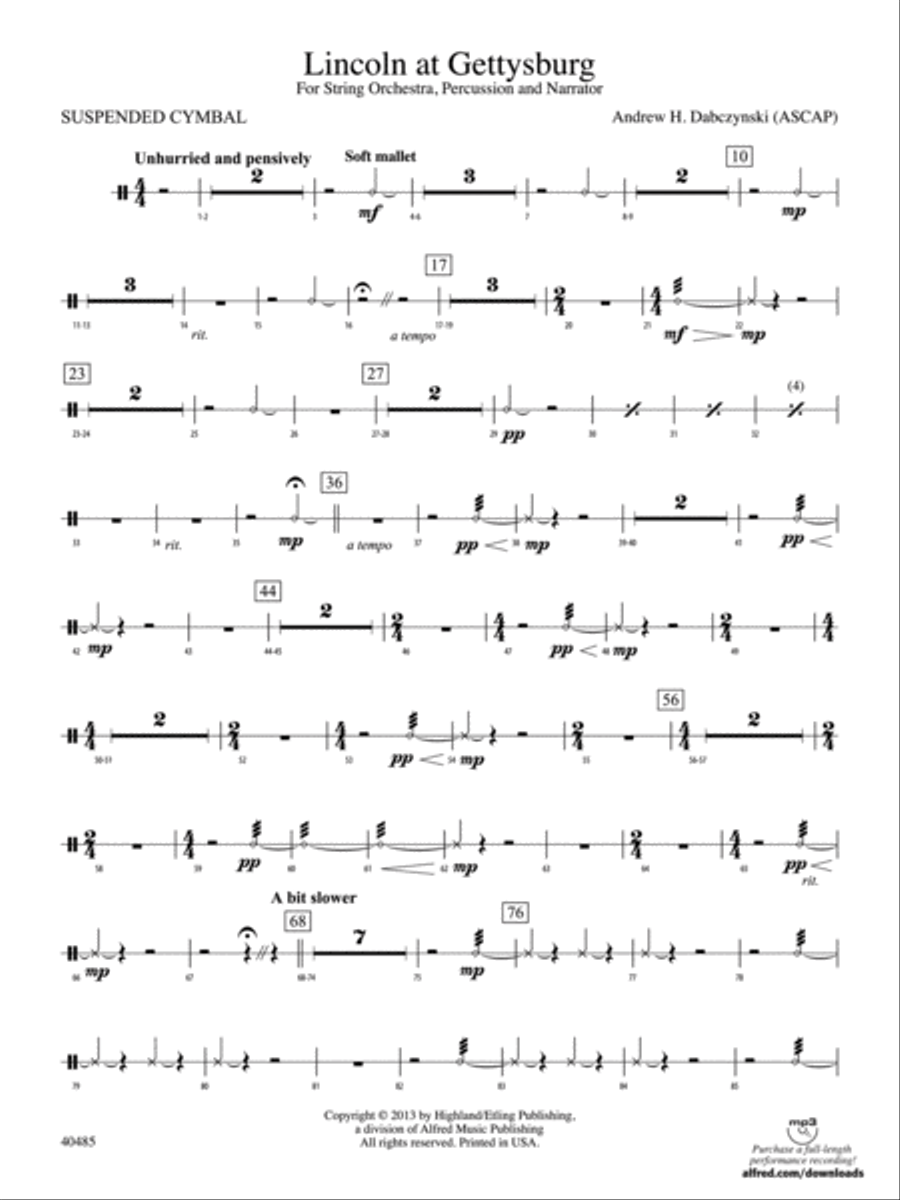 Lincoln at Gettysburg: Cymbals String Orchestra scores gallery preview page 1