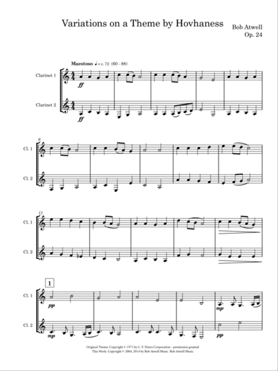 Variations on a Theme by Hovhaness Clarinet Duet scores gallery preview page 3