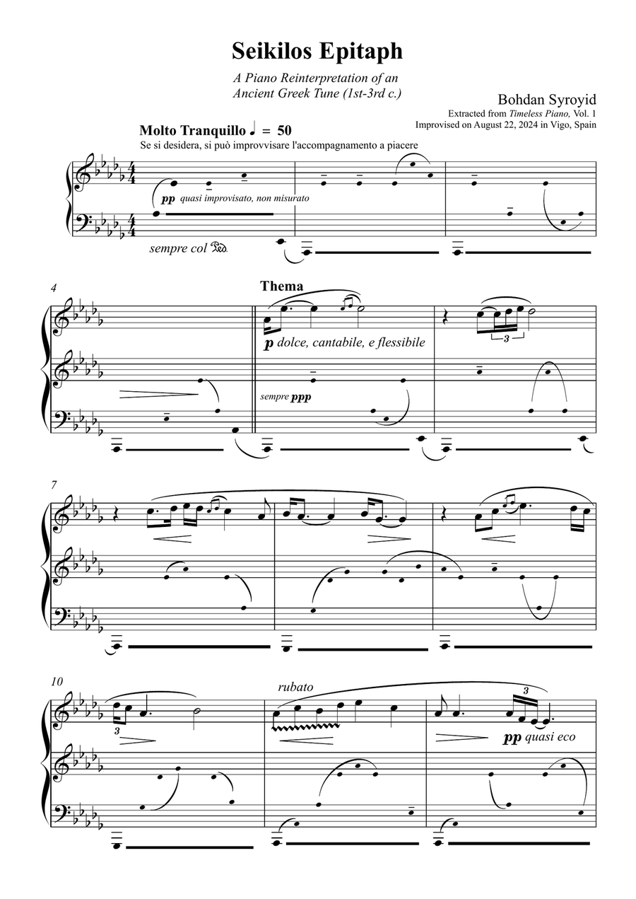 Seikilos Epitaph Piano Solo scores gallery preview page 1