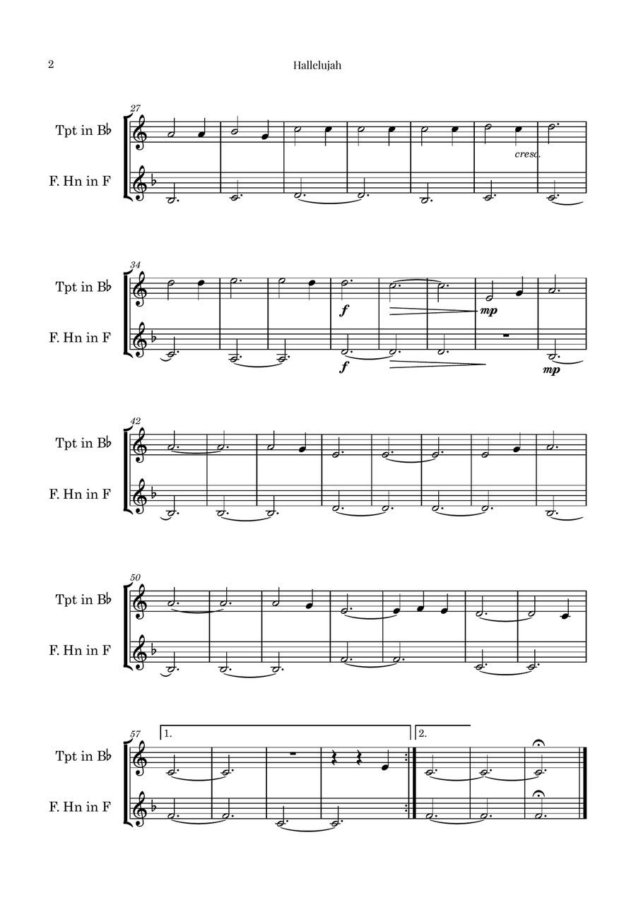 Hallelujah Brass Duet scores gallery preview page 2