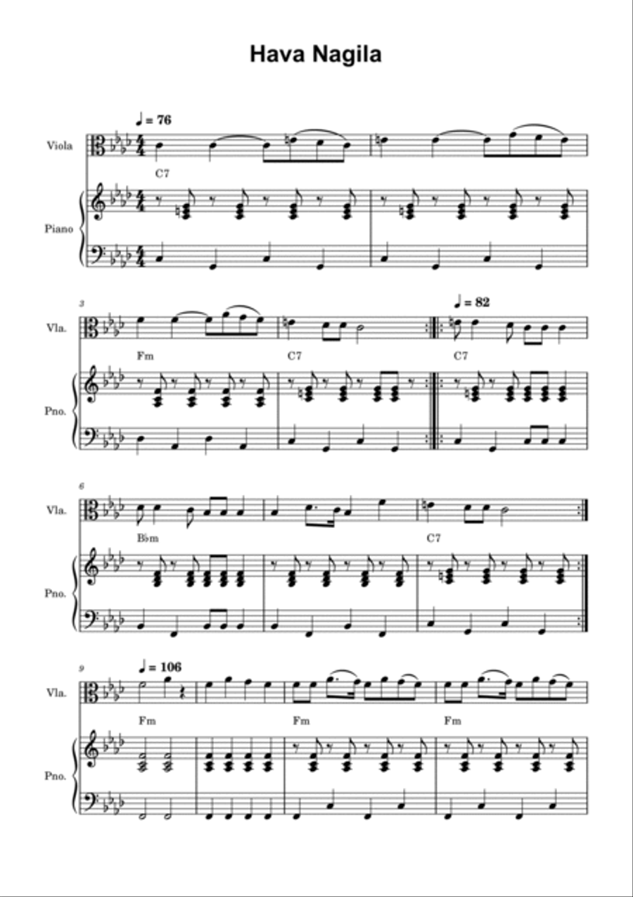 Hava Nagila - Viola and Piano Piano scores gallery preview page 5