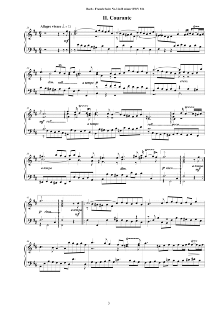 Bach - French Suite No.3 in B minor BWV 814 for Piano Piano Solo scores gallery preview page 3